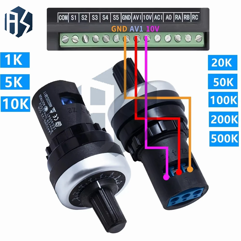 Potensiometer Putar LA42DWQ-22: Diameter 22mm, Opsi Resistansi 1K-500K untuk Arduino-Compatible