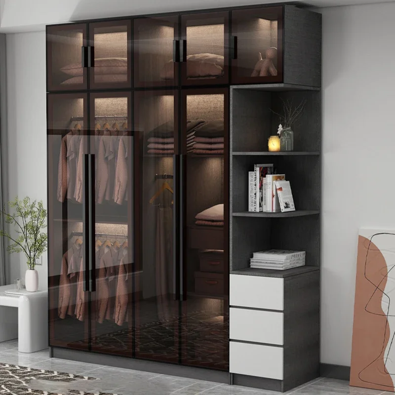 

Storage Clothes Wardrobe Hooks Rack Drawers Luxury Clothing Glass Wardrobe Bedroom Cube Makeup Meuble De Rangement Furniture