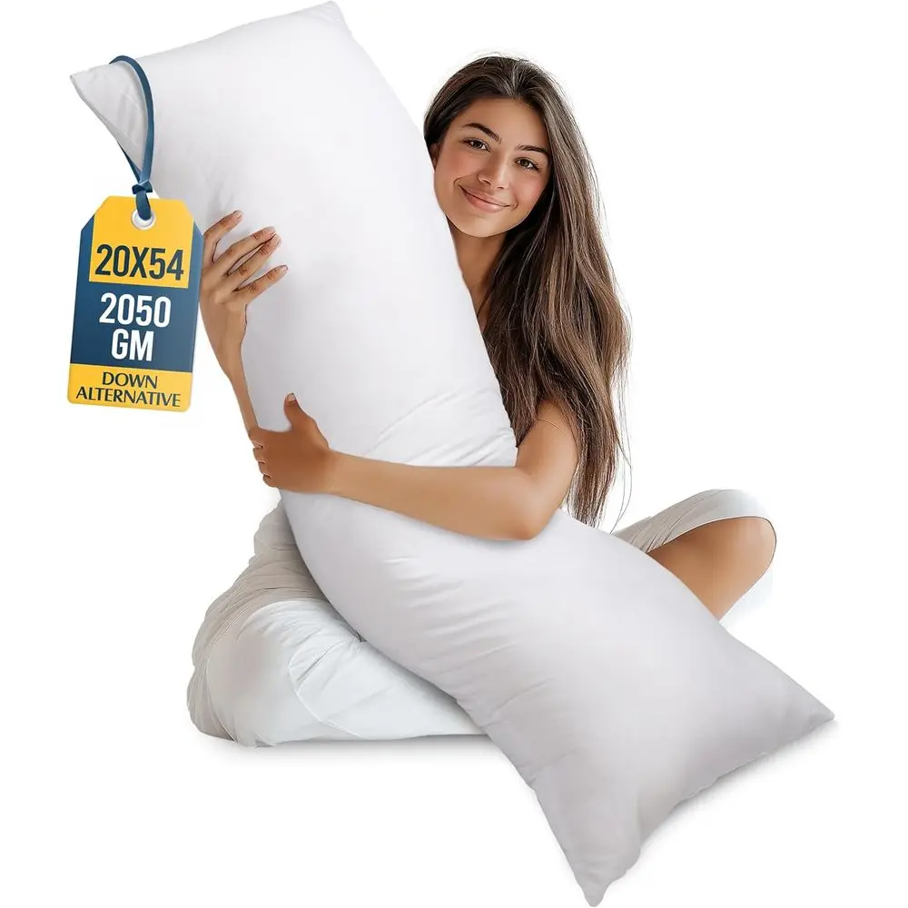 White 20x54 Inch Adult Body Pillow, Ideal for Side Sleepers, Long Pillow Insert