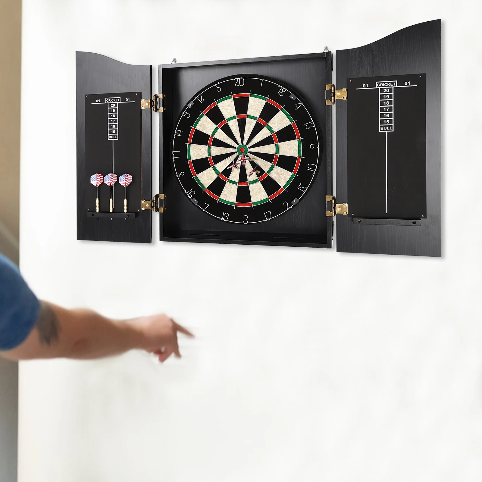 Wall-mounted Dartboard, Classic Dartboard Cabinet, Dart Boards Set for Adults with 6* Darts Black/ Brown