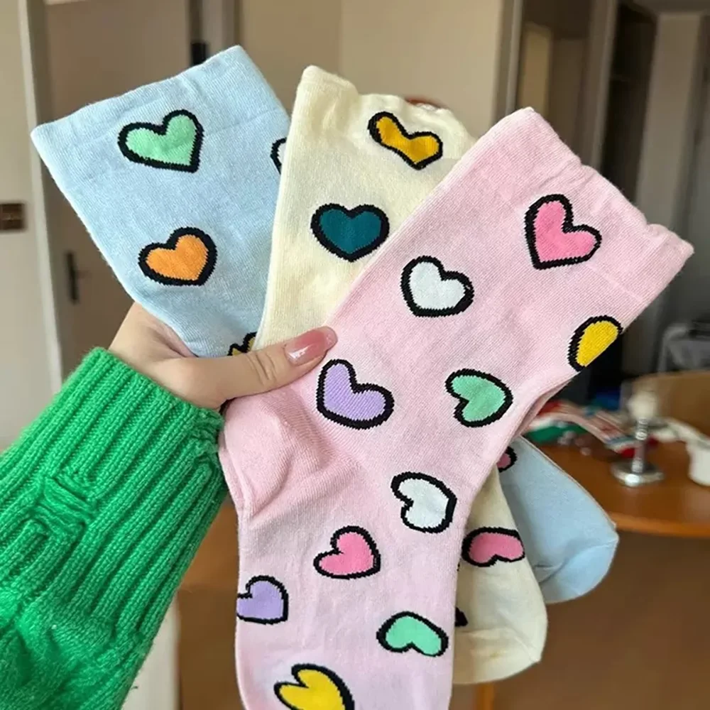 5 Pairs Girls Cartoon Love Shape Knitted Socks Spring and Summer Rare Breathable Travel Play Convenient Comfortable Casual Socks