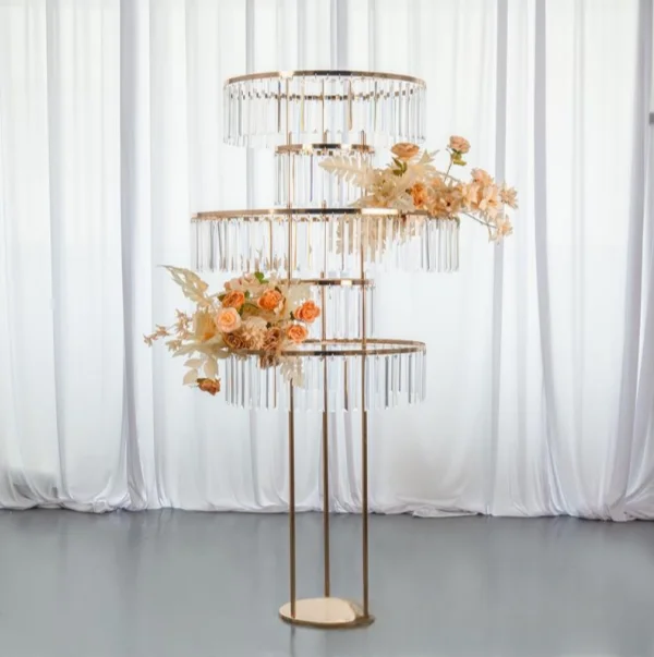 Customized Royal Diamond Wedding Props Metal/Acrylic Electroplating Flower Stand Easy Assembly Hotel Banquet Hall Stage Decorati