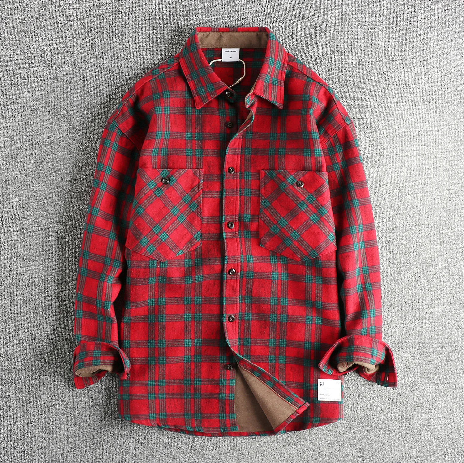 

Autumn New American Retro Long Sleeve Brushed Fabric Plaid Shirt Men's Simple 75% Cotton Double Pocket Casual Blouses Thin Coat
