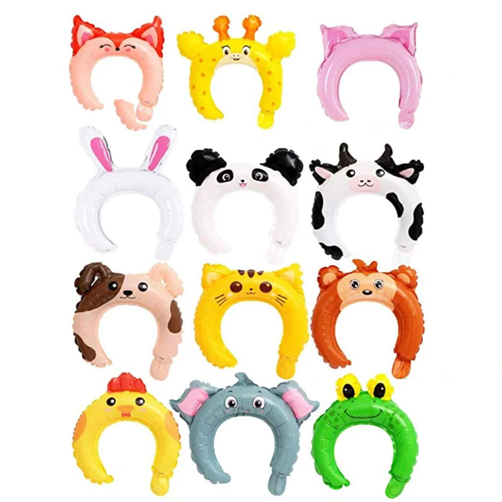 12pcs/24pcs set Headband Balloons Farm Animal Balloon for Zenon Birthday Farm Cow Chick Giraffe Monkey Elephant pig dog rabbit