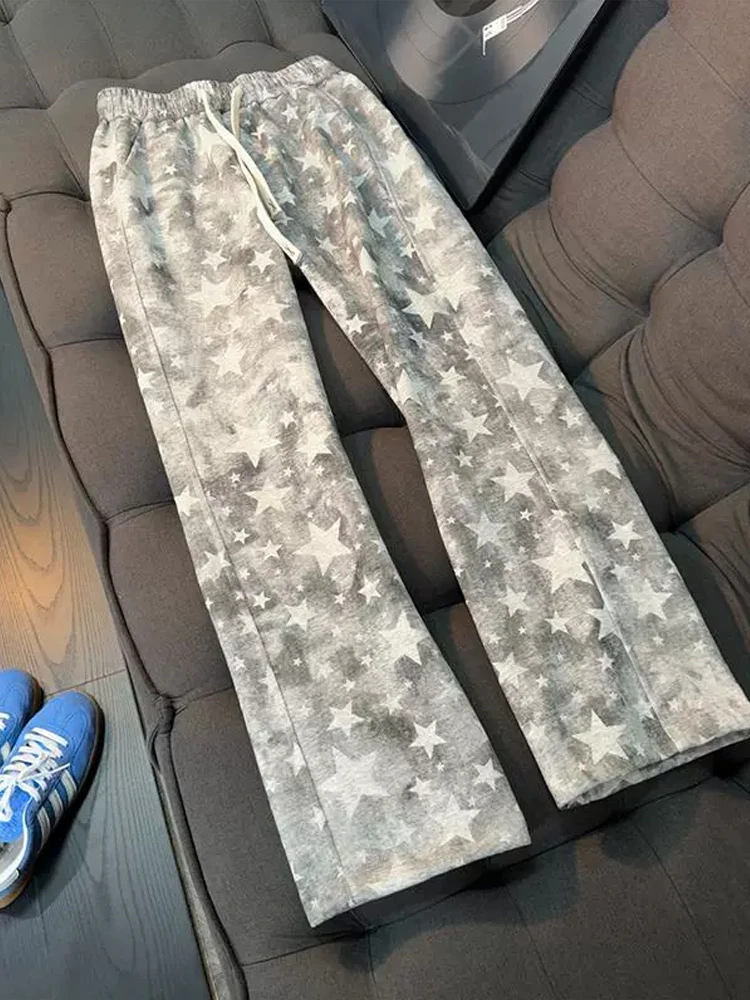 Celana Olahraga Pria k Blue Tie Dye Star Bend Knife, Gaya Retro Amerika, Bahan Tebal, Model Lurus, Kasual, untuk Musim Gugur