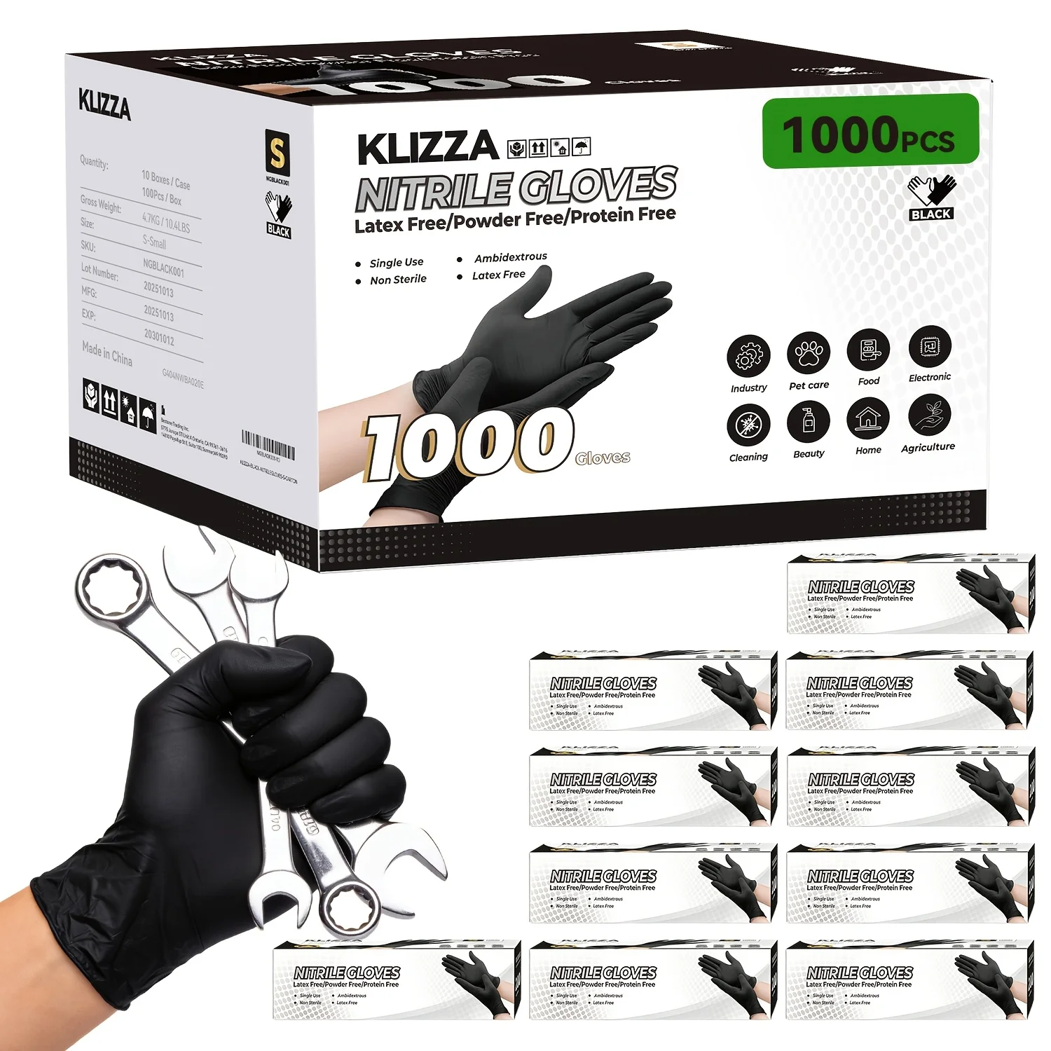 

1000 Pcs Black Nitrile Gloves – Latex-Free, Textured Grip, Comfort Fit in S/M/L/XL Sizes | Ideal for Cooking, Cleaning, Salon Work, Tattoo Prep, Pet Care & Everyday Home Use