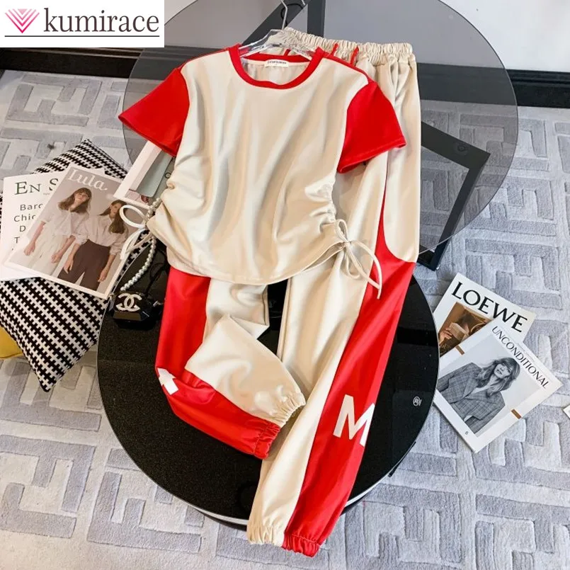 Casual Sports Set for Women in Spring and Summer Slim Fit Short Sleeved Pants Fashionable Age Reducing Two-piece Set