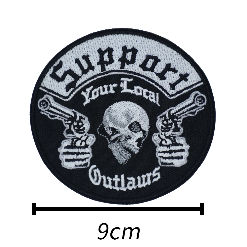 Support your local outlaws motorcycle patch embroidery iron on skull bones biker custom for jacket free shipping