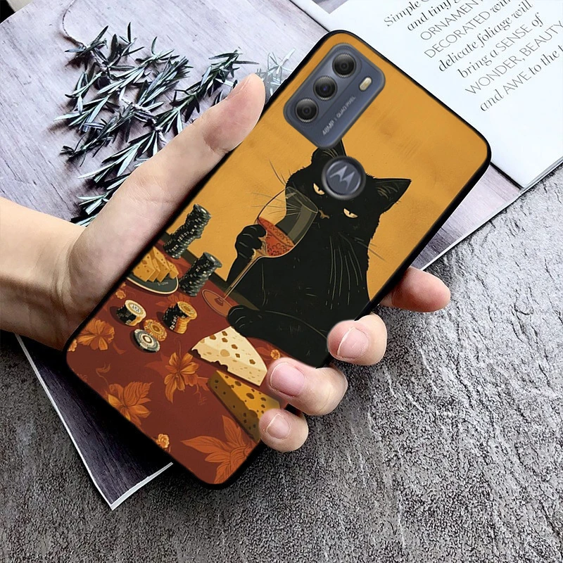 

Phone Case For Moto G85 G55 G05 G14 G75 G31 G50 G10 G20 G30 G60 G13 G32 G84 G54 G53 G72 G24 Power Drinking Wine Cat
