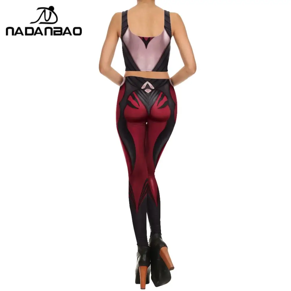 Nadanbao feminino jogo cosplay leggings conjunto a rainha aranha elise impressão regata sexy magro apertado halloween festa de verão colete calças