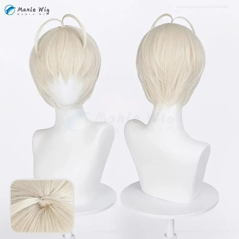 Pelucas de cosplay de Anime Kasugano Haruka para hombre, peluca corta dorada gris claro, accesorios de fiesta para el cabello resistentes al calor, peluca cap72b