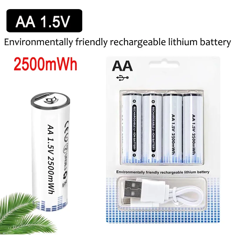 

AA 1.5V 2500mWh Rechargeable Lithium Battery Type C USB Charging, Suitable for Remote Control, Flashlight, Electric Toy etc