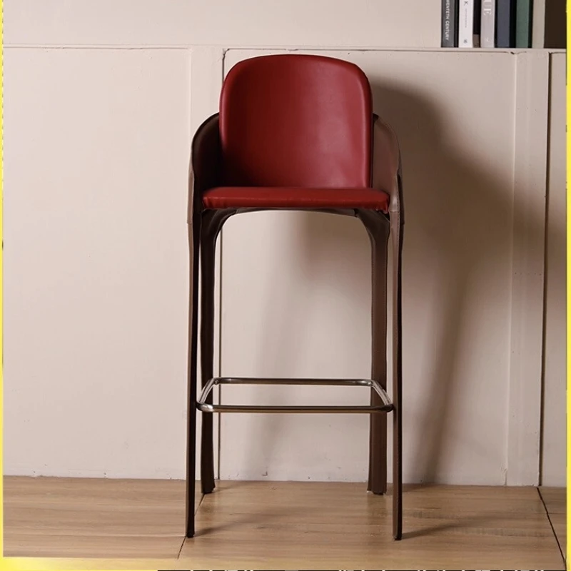 

Italian light luxury bar chair modern minimalist designer high household island saddle leather dining chair high