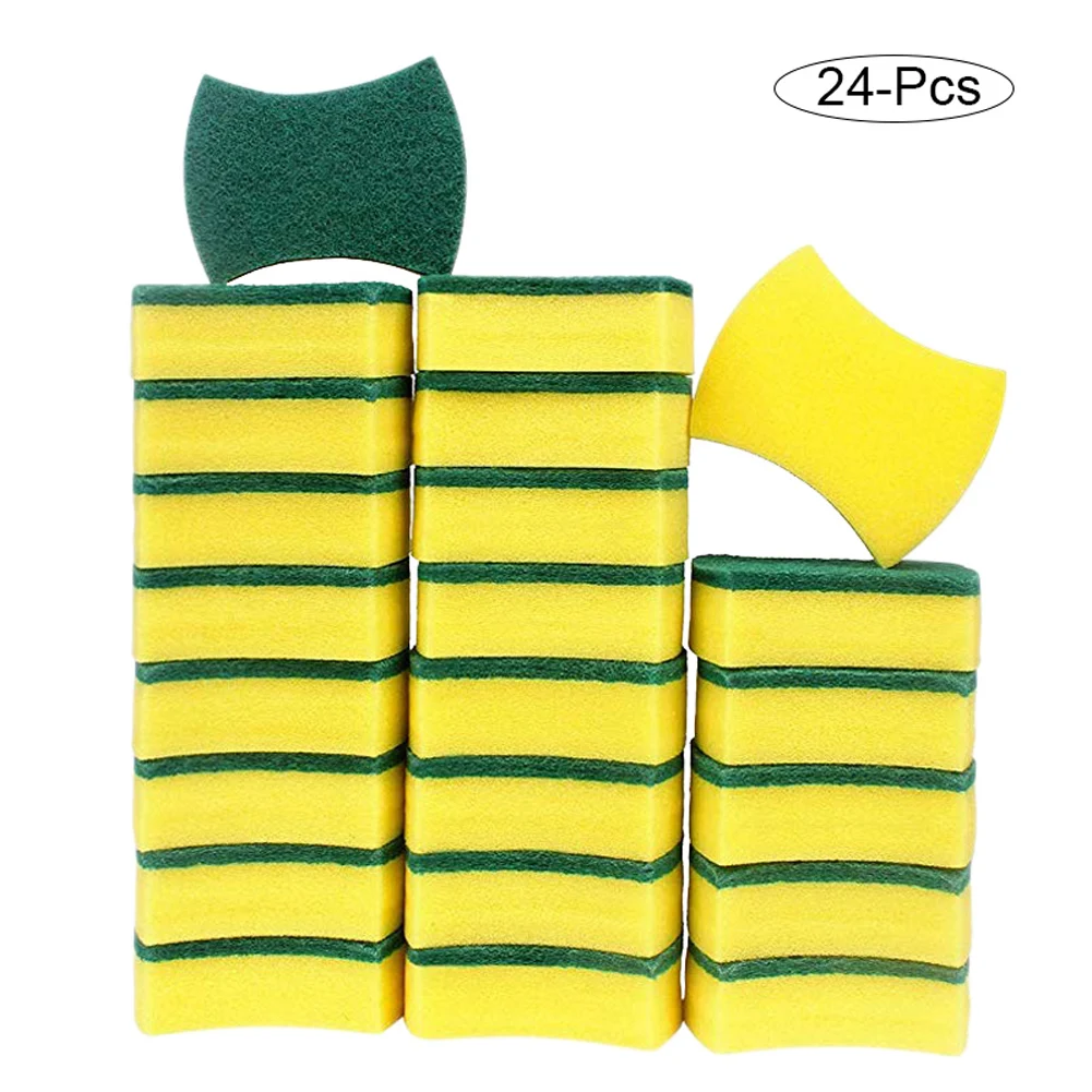 24Pcs High Density Sponge Kitchen Cleaning Tools Washing Towels Wiping Rags Sponge Scouring Pad Microfiber Dish Cleaning Cloth