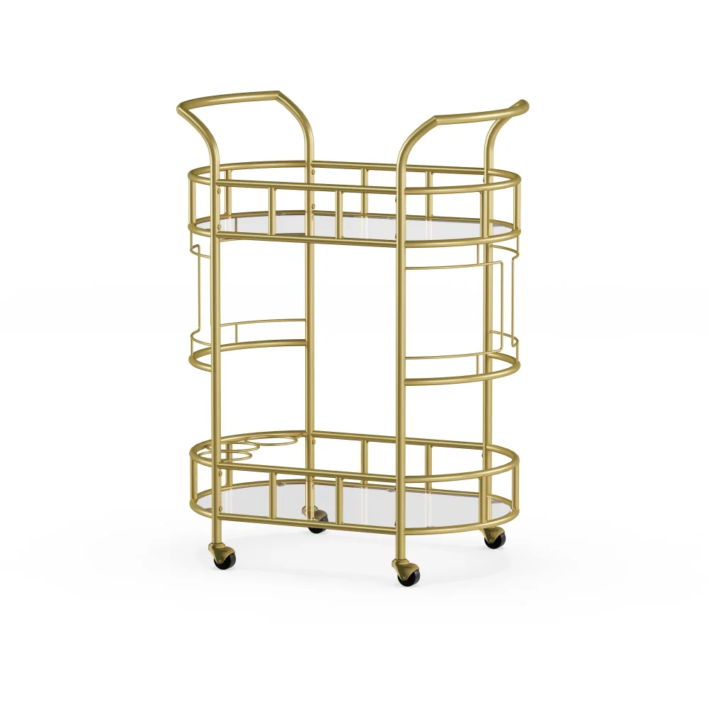 New Bar Cart with Matte Gold Metal 2-Tiers Kitchen Island Table Kitchen Island Table