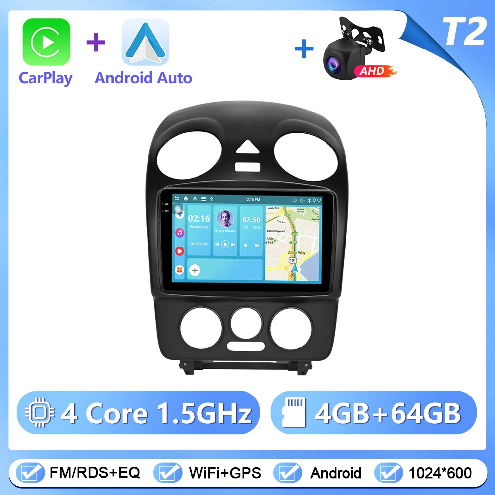 Podofo draadloze CarPlay Android Auto autoradio voor Volkswagen Bora 2004-2010 GPS navigatie 2Din multimediasysteem autoradio stereo