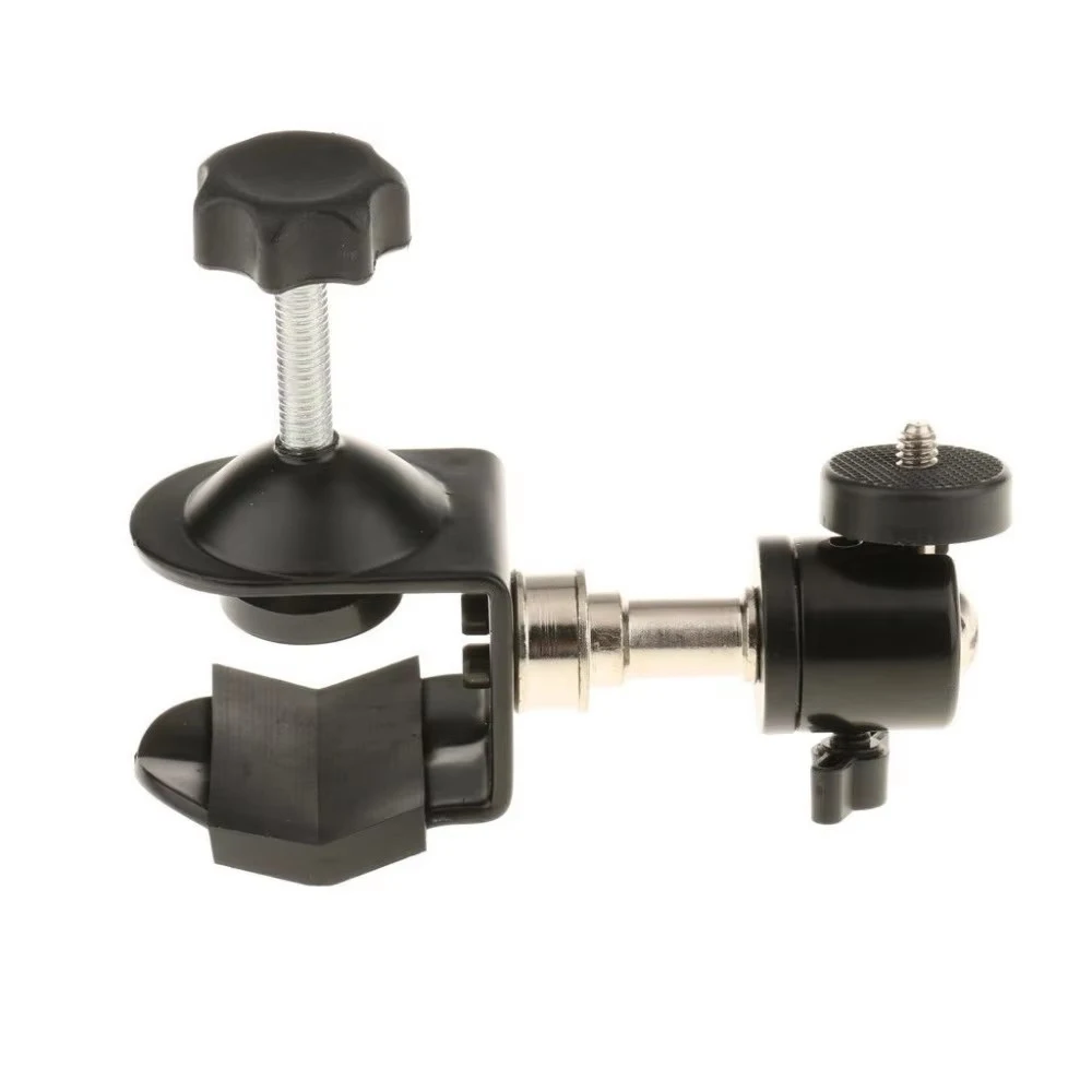 Perfeclan Soporte de abrazadera con cabeza de bola Orificio de rosca 1/4 Adaptador de montaje de zapata Cámara trípode, cabeza de bola de tornillo de rosca 1/4-20 con clip