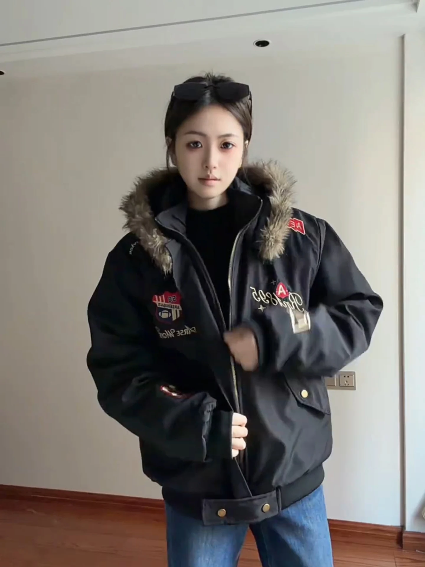 

Thiened Retro American Bae Embroidery down Cotton Jaet Men Women Winter Warm Mountain Eagle Workwear Parka Outerwear