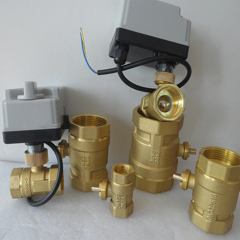 2-Wire 2-Way Brass Motorized Ball Valve AC220V DC12V DC24V Electric Actuator with Manual Switch HVAC Water Flow Control Valve