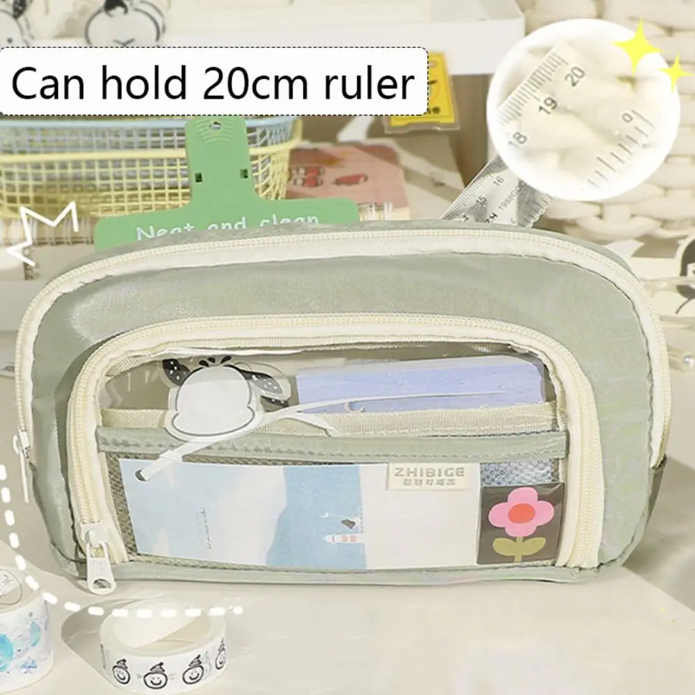 Simple Three Layer Pen Bag Large Capacity Translucent Stationery Organizer Multifunctional Stationery Bag Student Gift