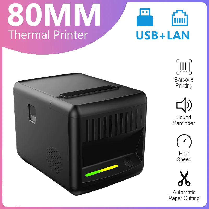 

80mm 3inch POS Thermal Receipt Printer with Auto Cutter Bill Ticket Printing Machine for Restaurant Kitchen