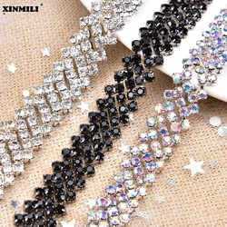 1 Yard/Lot 5 Row Rhinestone Trim AB Color Stone Crystal Banding Wedding Decoration Cup Chain DIY Bags Clothing Accessories