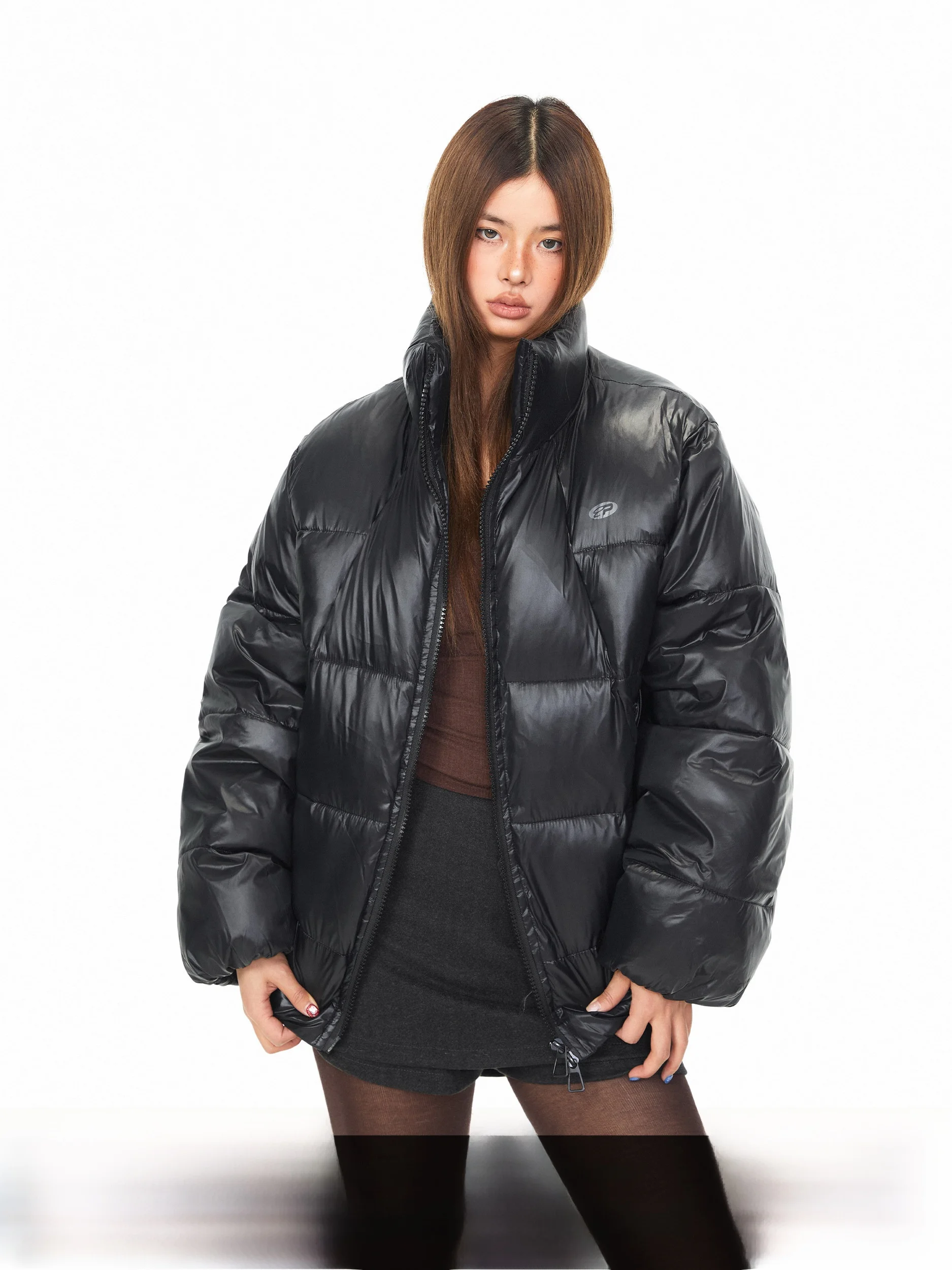 

Blackbb Deconstructed Print Stand Collar Thickened Warm Cotton Jacket Coat for Couples Winter Fashionable American Brand Cott...