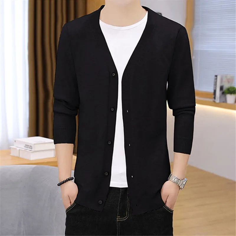 2026 Fashion Mens Cardigan Jackets Coats Streetwear Trend Windbreaker Autumn Overcoat Casual Sweater Jacket Men Clothing Black