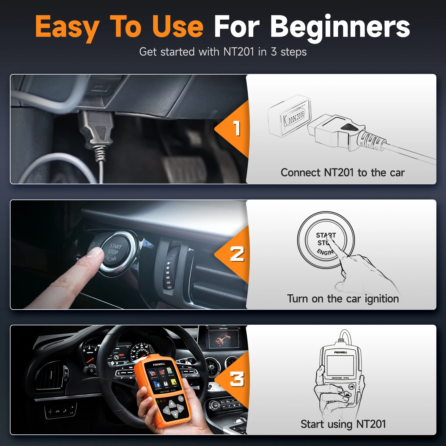 FOXWELL NT201 OBD2 Code Reader Engine Check Turn Off Engine Light Full OBDII Function OBD2 Scanner
