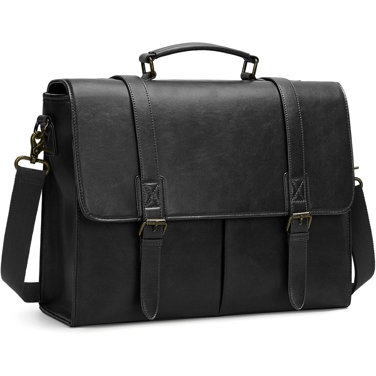 RAINSMORE Vintage Men Messenger Bag Waterproof Leather Briefcase Laptop Bag Large Capacity Satchel Business College Shoulder Bag