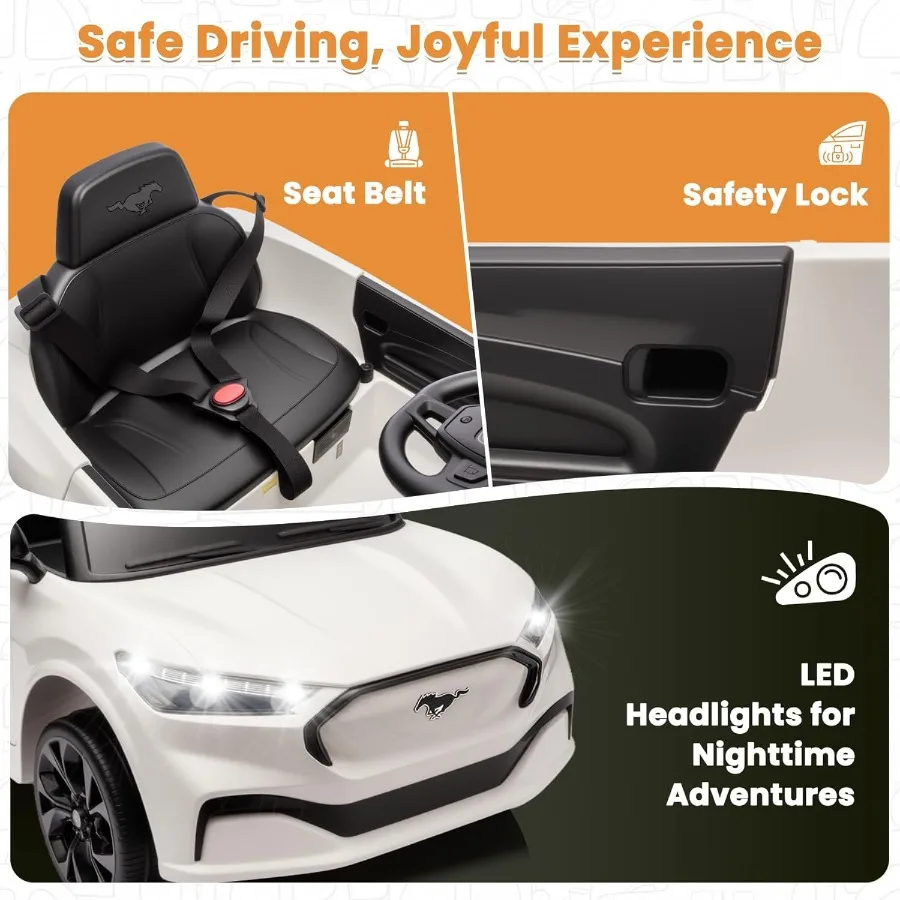 어린이용 전동 자동차, 12V 전동 유아용 자동차 리모컨 포함, LED 조명 및 음악 플레이어가 있는 어린이용 탈것 장난감