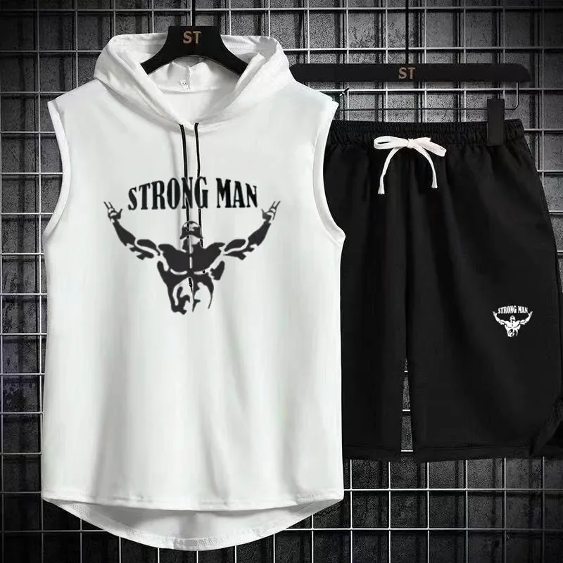 Cool and Breathable New Summer Mens Muscle Hoodie Vest Sleeveless Bodybuilding Gym Workout Shirt High Quality sports shirt suit