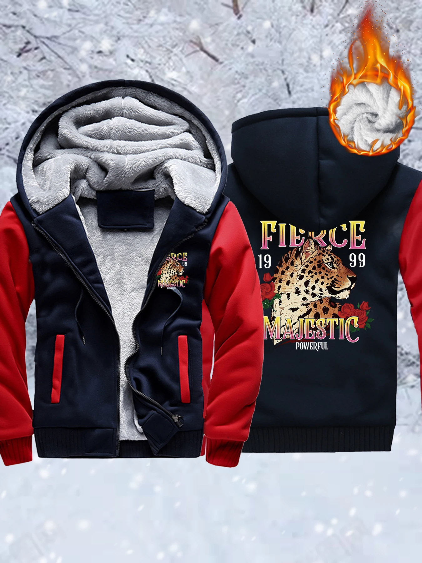 

Fierce Majestic Rose Tiger Printing Thicken Coats Mens Casual Loose Camouflage Jackets Fleece Zipper Sportswear Winter Hoodies