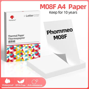 100 Blatt Phomemo Offizielles Thermopapier A4 Thermo-Fax-Maschinenpapier für 10 Jahre Faltpapier für M08F A4-Drucker 210 x 297 mm