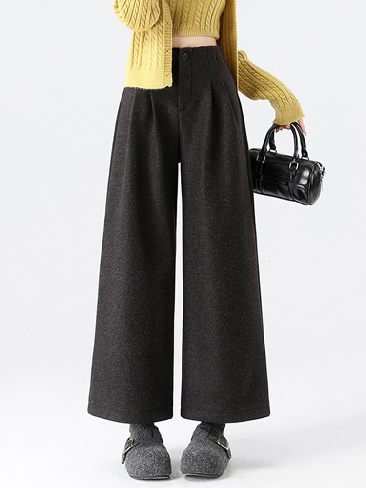 

High Waist Thiened Fce Wide Leg Pants Women's Autumn Winter New Sle Casual Loose Straight Nine Points Trousers