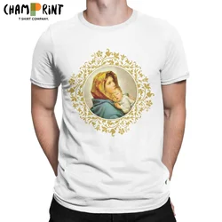 Virgin Mary With Jesus Child T Shirts Men 100% Cotton Novelty T-Shirts Round Collar Catholic Tees Short Sleeve Clothes Unique