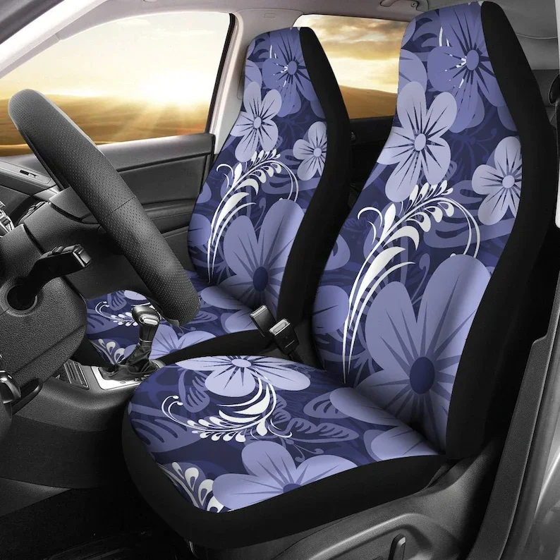 

Blue / Purple Aloha Flowers Floral Car Seat Covers Pair, 2 Front Car Seat Covers, Seat Cover for Car, Car Seat Protector, Car Ac