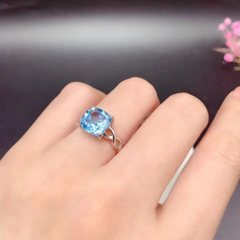 

4ct 9mm VVS Grade Natural Topaz Ring for Engagement Light Blue Topaz Silver Ring November Birthstone 925 Silver Topaz Jewelry