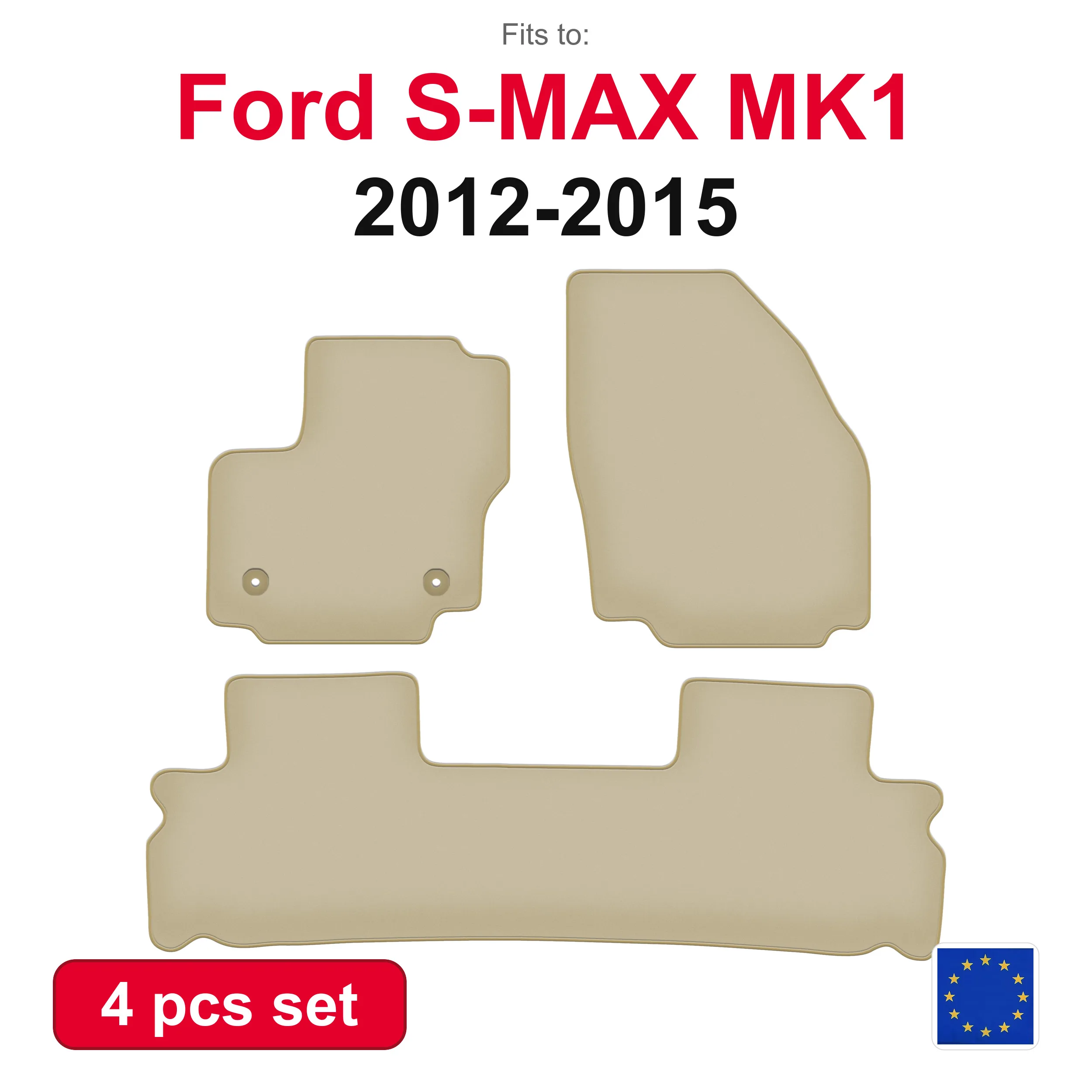 PREMIUM-Autovelourmatten für Ford S-MAX MK1 Minivan (2012-2015) – beige, passgenau (3-teilig), passgenaues Autofußmatten-Set