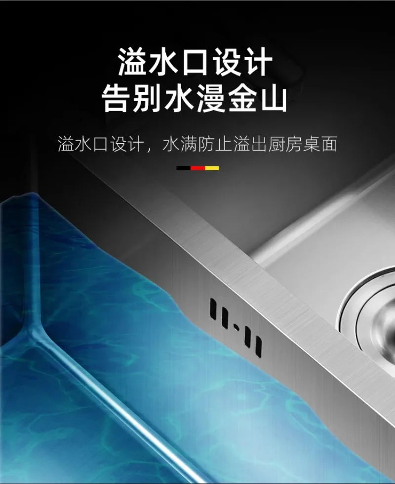 مطبخ 304 مصنوع يدويًا من الفولاذ المقاوم للصدأ، حوض مزدوج، حوض خضروات، سميك، خضار، على وخارج العداد #6