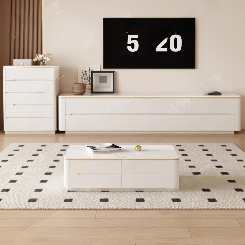 

#L Solid Wood Coffee Table TV Cabinet Combination Small Household Living Room Household Modern Simple