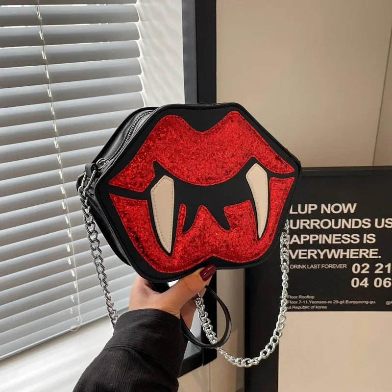 

Sequin Shoulder Bag for Women, Big Lip Bag, Versatile Chain Crossbody Bag, Fashionable PU Bag