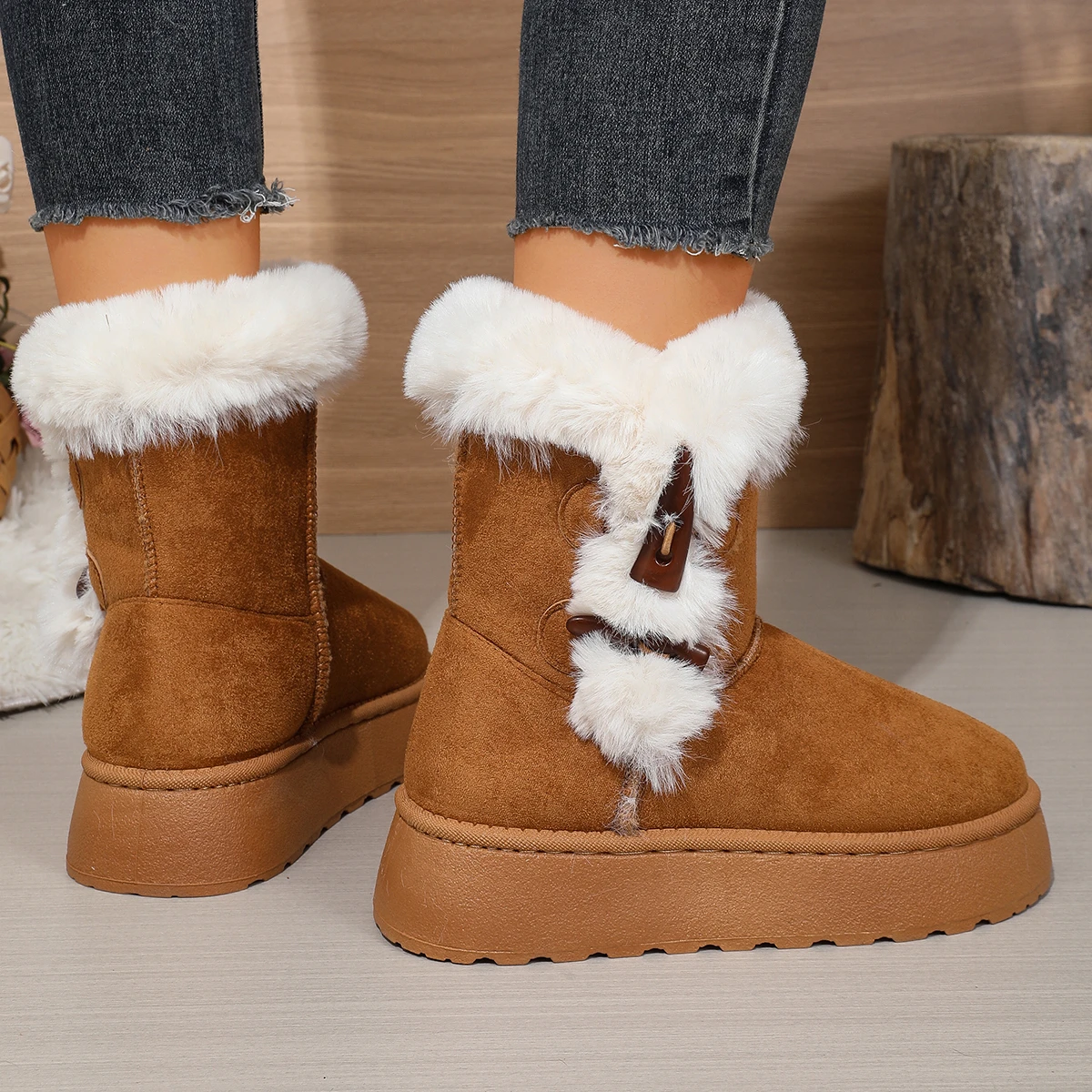 2026 Winter Neuer Stil Bequeme Modische Bestseller Runde Zehenkappe Elegante Lässige Schneestiefel Samt Dickbesohlte Damenstiefel – Detail 13