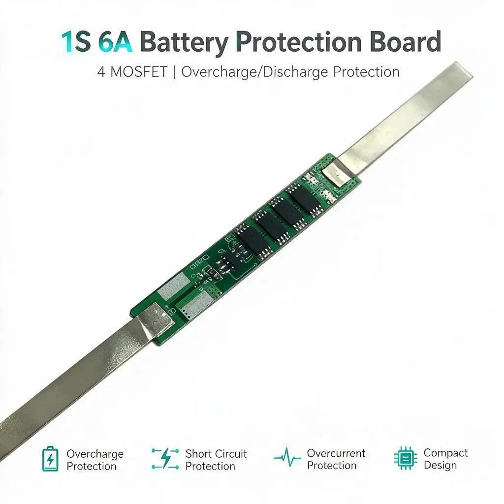 1S 3.7V 6A 4MOS Lithium Battery Protection Board Overcharge Over‑Discharge Short‑Circuit Protection BMS PCB Module For 18650
