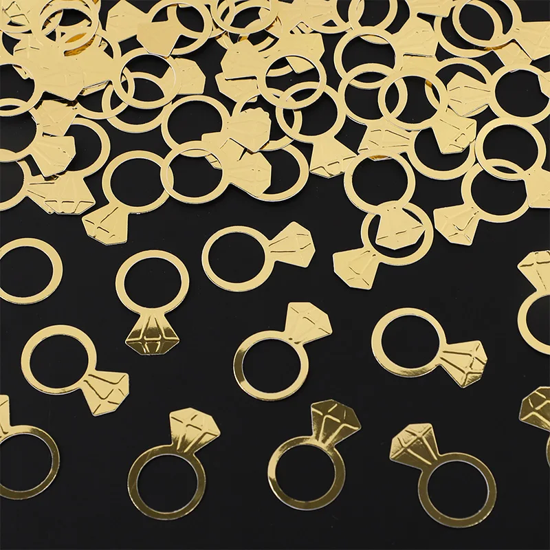 

50Pc Shiny Gold Diamond Ring Table Confetti Metallic Foil Scatter Decor For Bachelorette Bridal Shower Wedding Anniversary Party