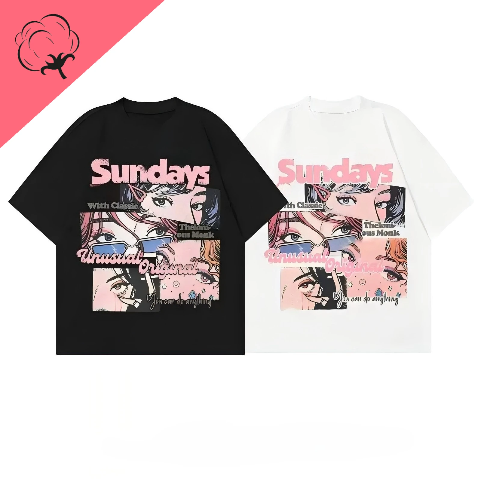 

Рубашка аниме с героями мультфильмов Kawaii, летняя хлопковая одежда с круглым вырезом 2000-х годов, Y2k, классика, новая мода, популярные футболки с рисунком, футболка Sundays