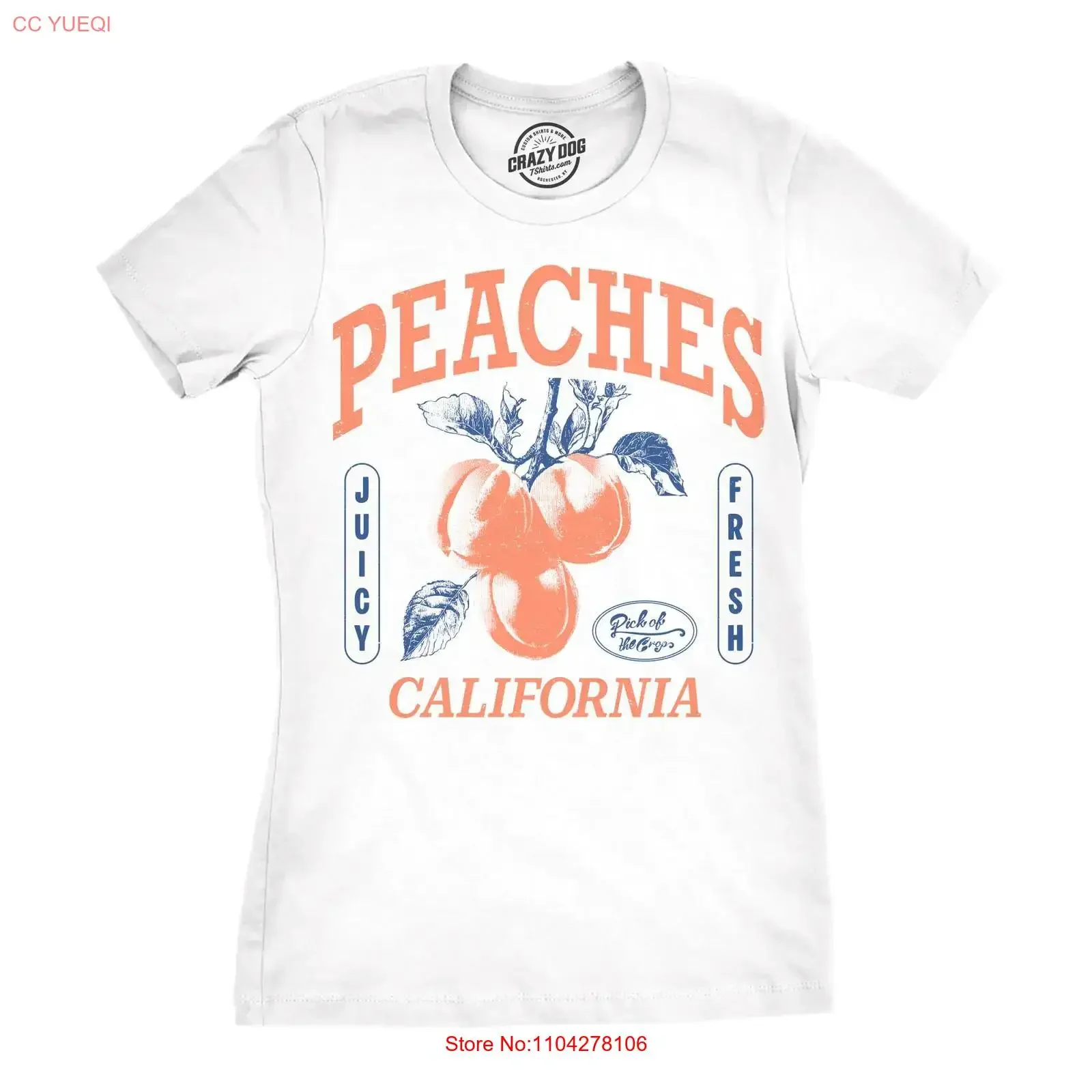 Womens Funny T Shirt Peaches California Sarcastic Fruit Novelty For vintage Washed Top For Everyday Wear streetwear fashion
