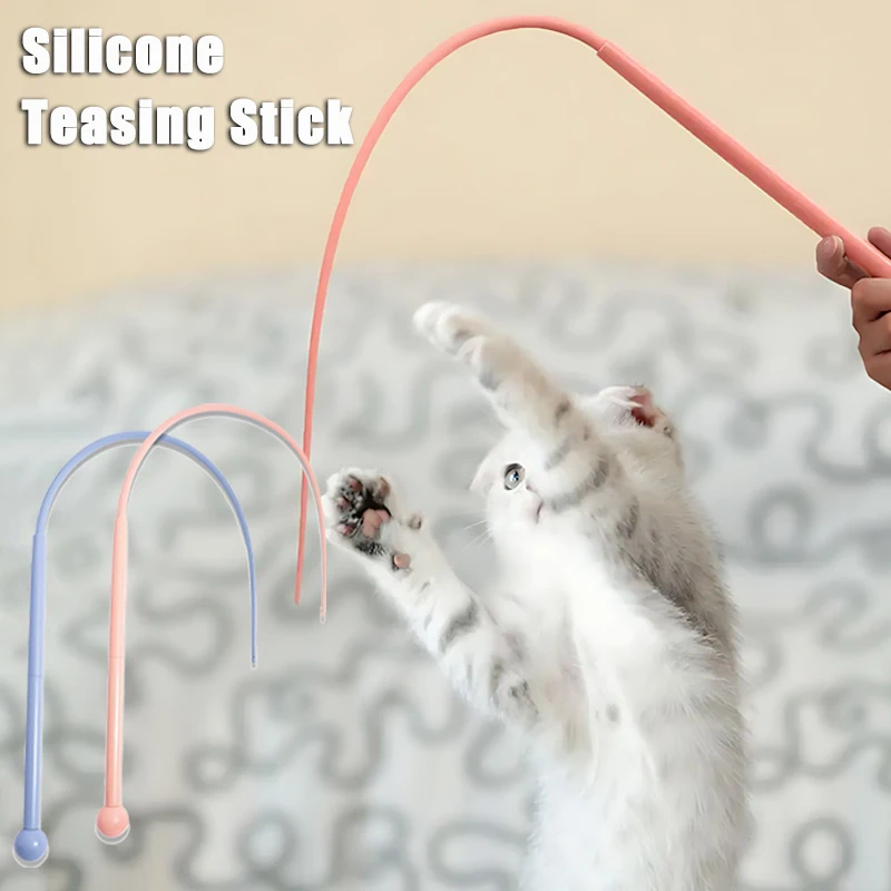 1/2Pcs Simulation Mouse Tail Silicone Teaser Silicone Sound Teasing Cat Rod Interactive Self-Help Relief Long Toys Cat Toys