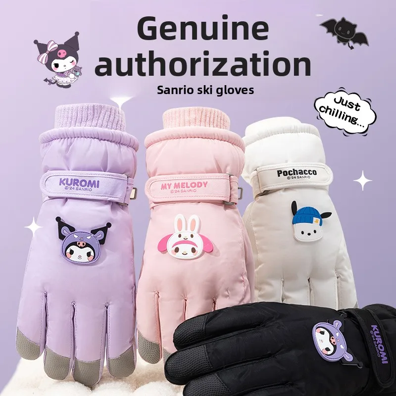 

Sanrio Melody Kuromi Girls Winter Fleece Lined Ski Gloves Thickened Waterproof Warm for Cycling and Cold Weather Protection