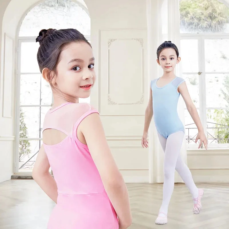 Meisje Ballet Turnpakje Mouwloze Mesh Patchwork Terug Knipsel Купальнік Kinderen Meisjes Ballet Dans Gymnastiek Dancewear